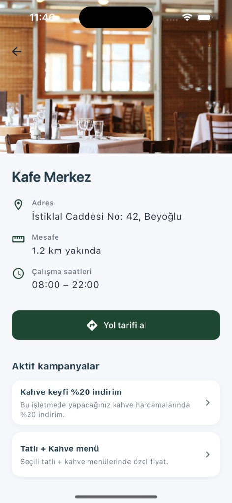 Kafe Merkez detay – trinQ uygulaması